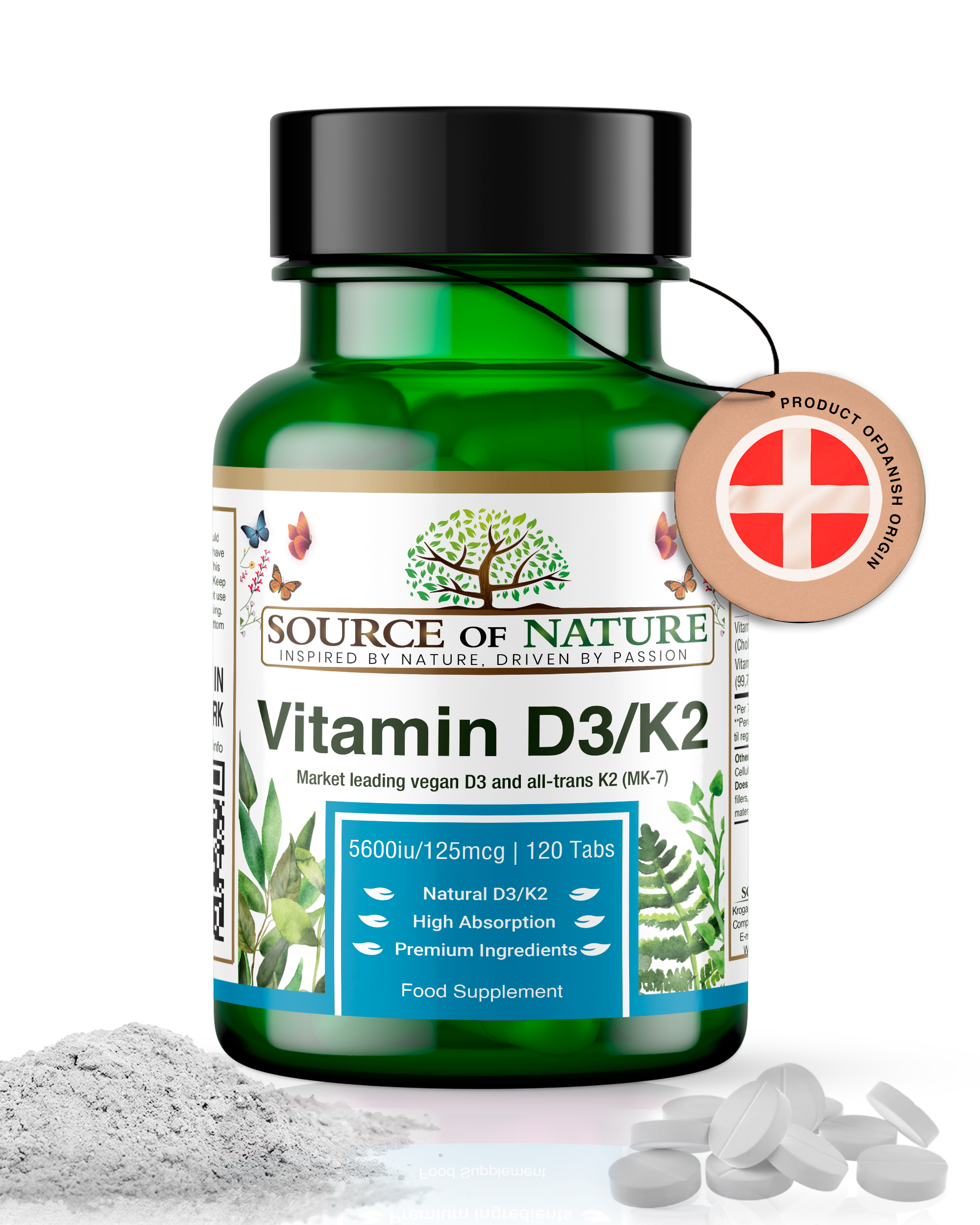 Vitamine D3 + K2 | 5500iu D3 + 125mcg K2 | 120 Comprimés | Approvisionnement de 2 ans